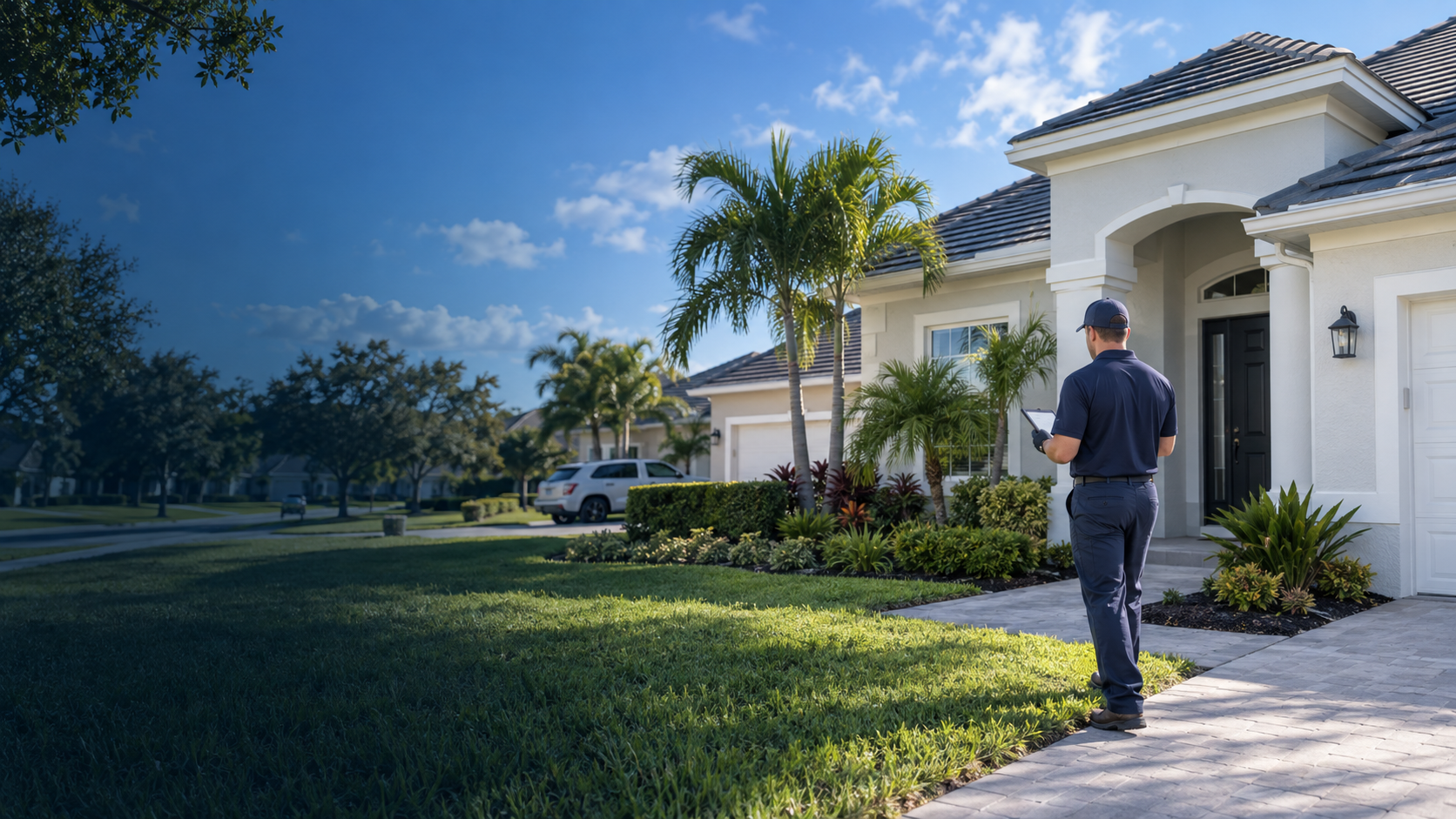 Field service professional inspecting a residential property